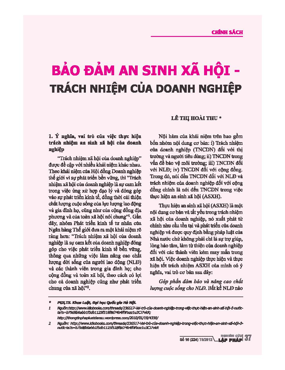 Bảo đảm an sinh xã hội- trách nhiệm của doanh nghiệp