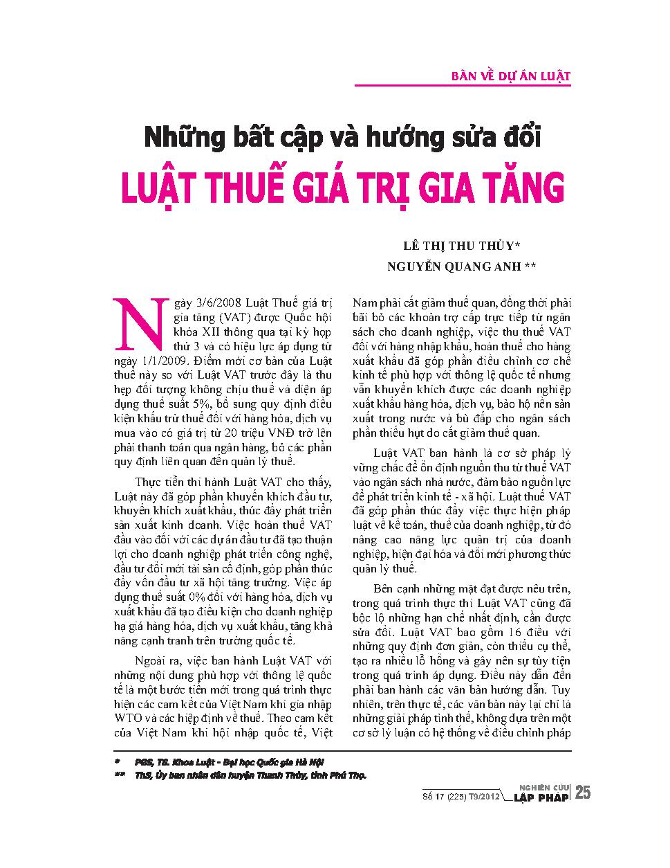 Những bất cập và hướng sửa đổi luật thuế giá trị gia tăng