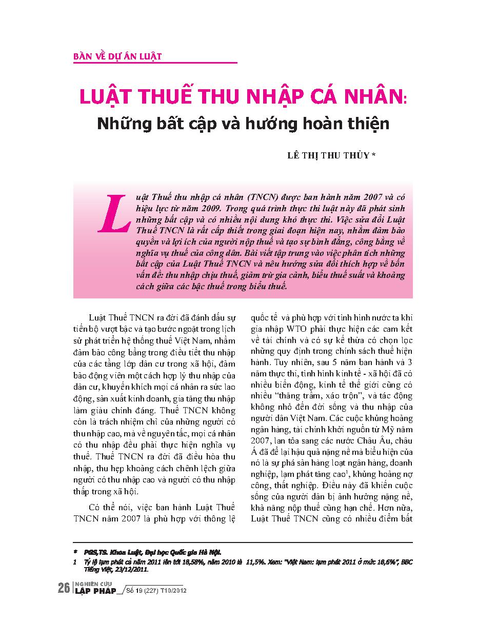 Luật thuế thu nhập cá nhân: Những bất cập và hướng hoàn thiện