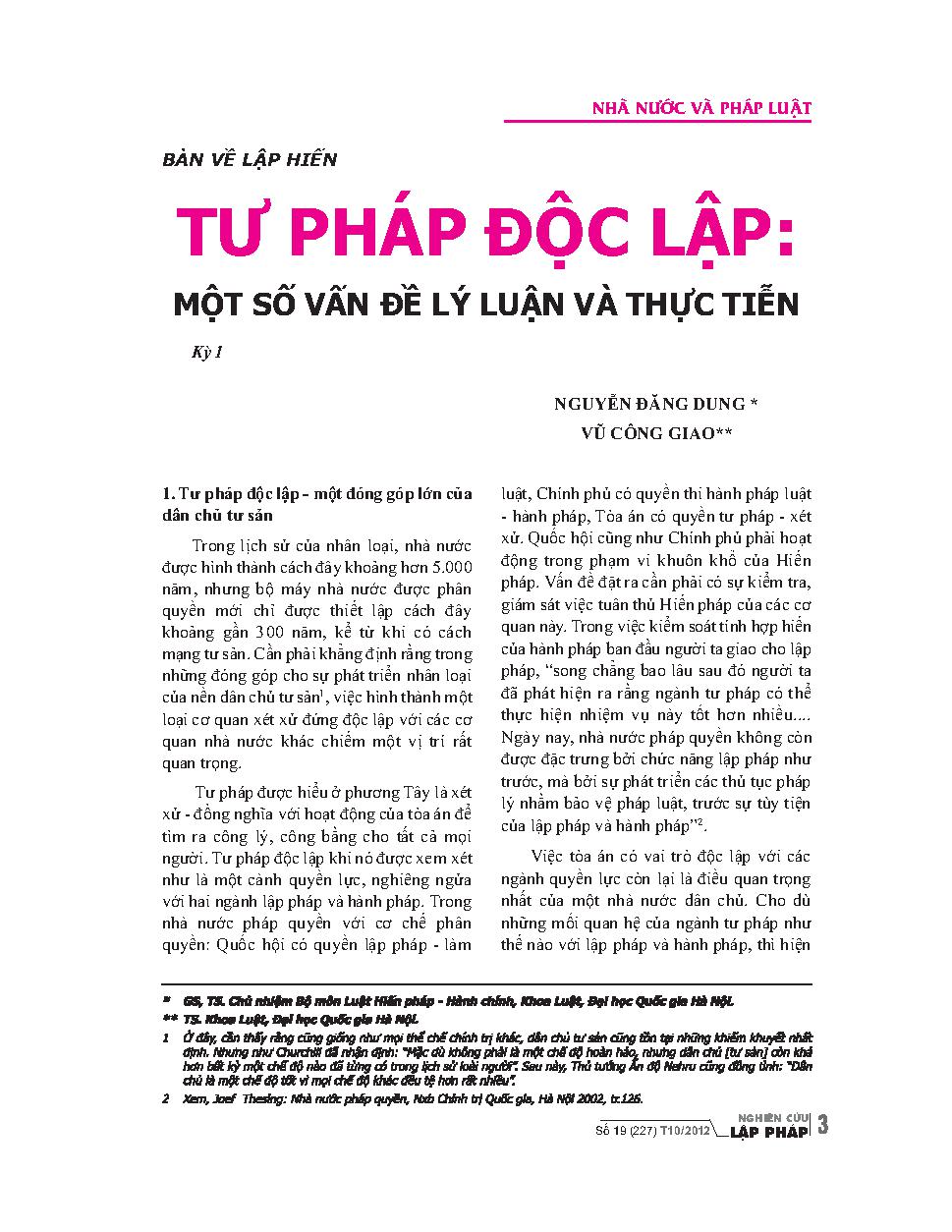 Tư pháp độc lập: Một số vấn đề lý luận và thực tiễn