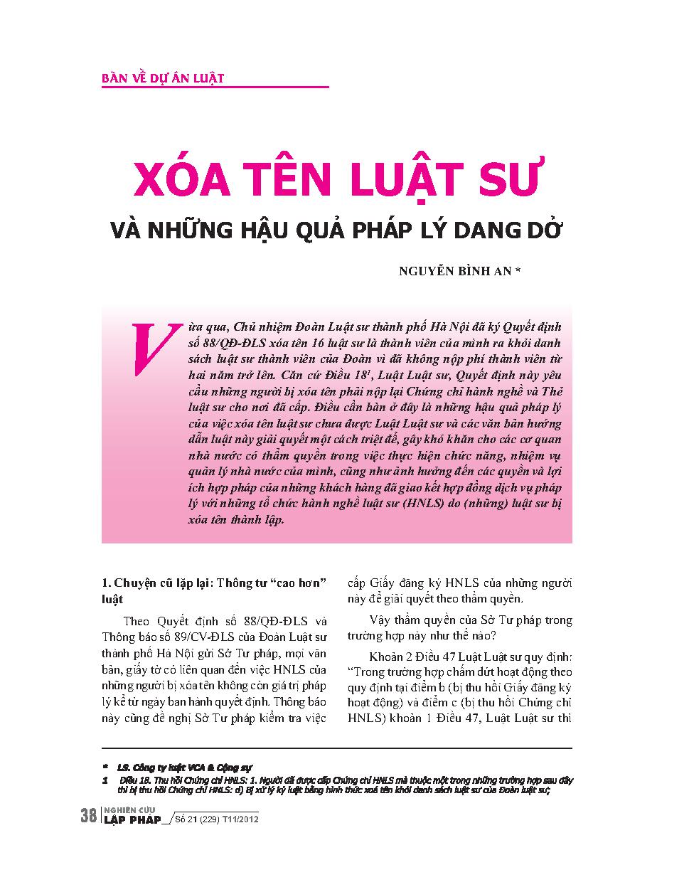 Xóa tên luật sư và những hậu quả pháp lý dang dở