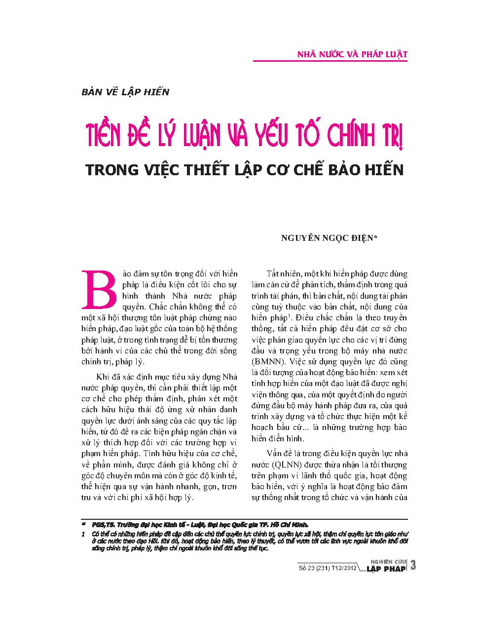 Tiêu đề lý luận và yếu tố chính trị trong việc thiết lập cơ chế bảo hiến