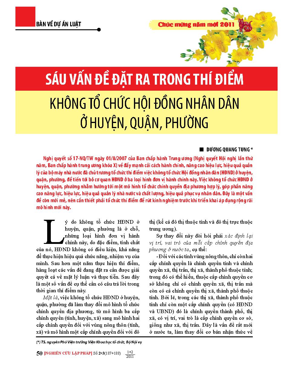 Sáu vấn đề đặt ra trong thí điểm không tổ chức hội đồng nhân dân ở huyện, quận, phường