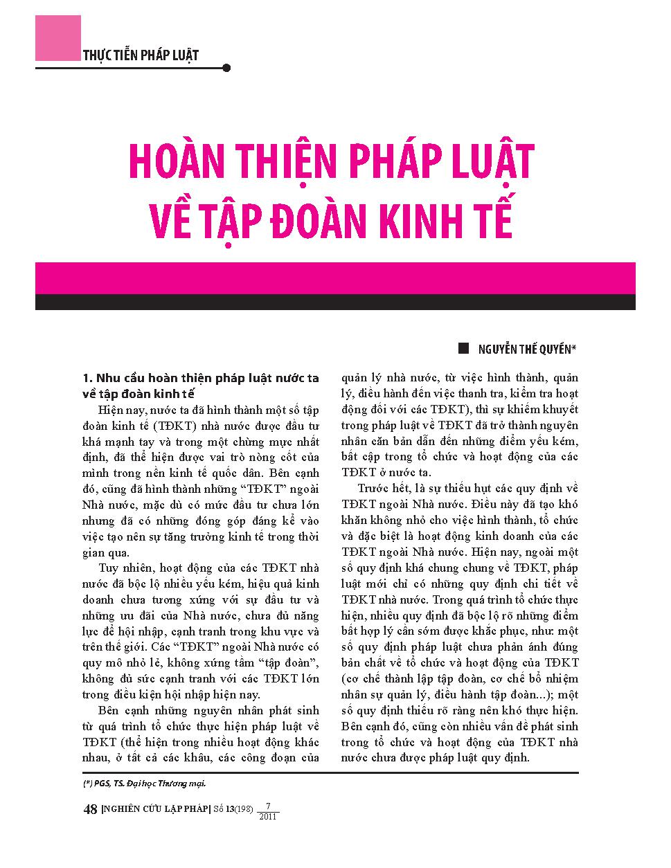 Hoàn thiện pháp luật về tập đoàn kinh tế