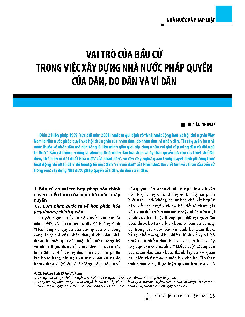 Vai trò của bầu cử trong việc xây dựng nhà nước pháp quyền của dân, do dân và vì dân