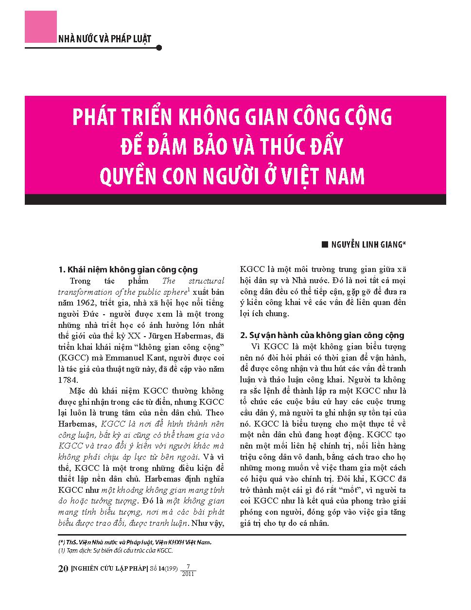 Phát triển không gian công cộng để đảm bảo và thúc đẩy quyền con người ở Việt Nam