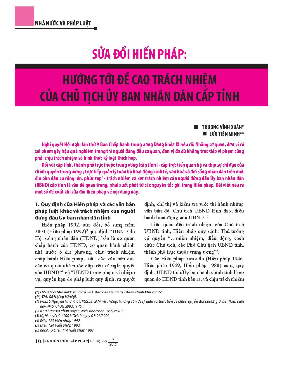 Sửa đổi hiến pháp: hướng tới đề cao trách nhiệm của Chủ tịch ủy ban nhân dân cấp tỉnh