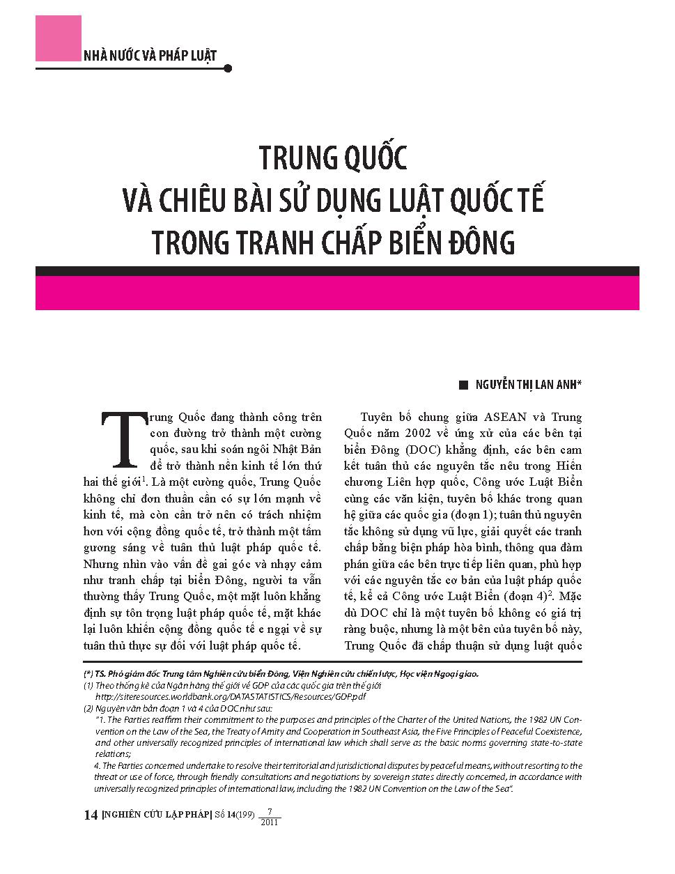 Trung Quốc với chiêu bài sử dụng luật quốc tế trong tranh chấp biển Đông