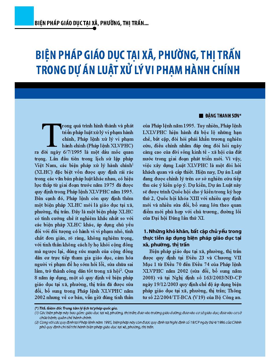 Biện pháp giáo dục tại xã, phường, thị trấn trong dự án luật xử lý vi phạm hành chính