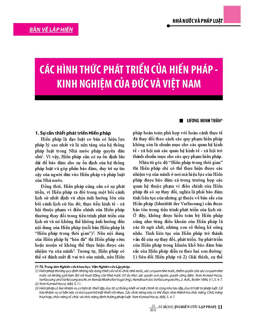 Các hình thức phát triển của hiến pháp - kinh nghiệm của Đức và Việt Nam