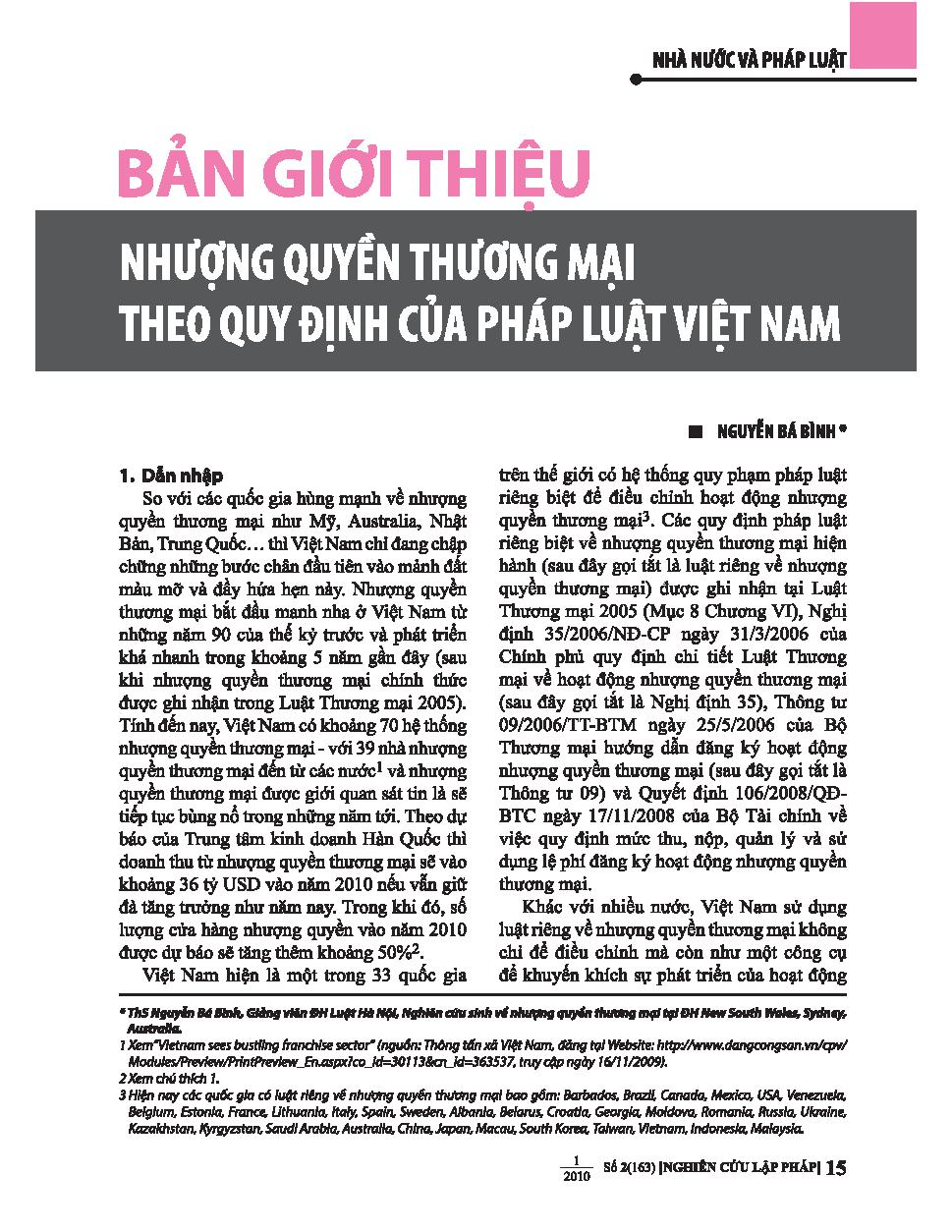 Bản giới thiệu nhượng quyền thương mại theo quy định của Pháp luật Việt Nam