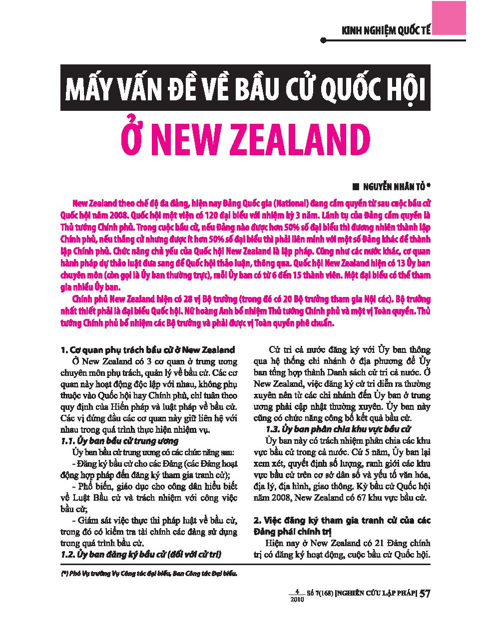 Mấy vấn đề về bầu cử quốc hội ở New Zealand