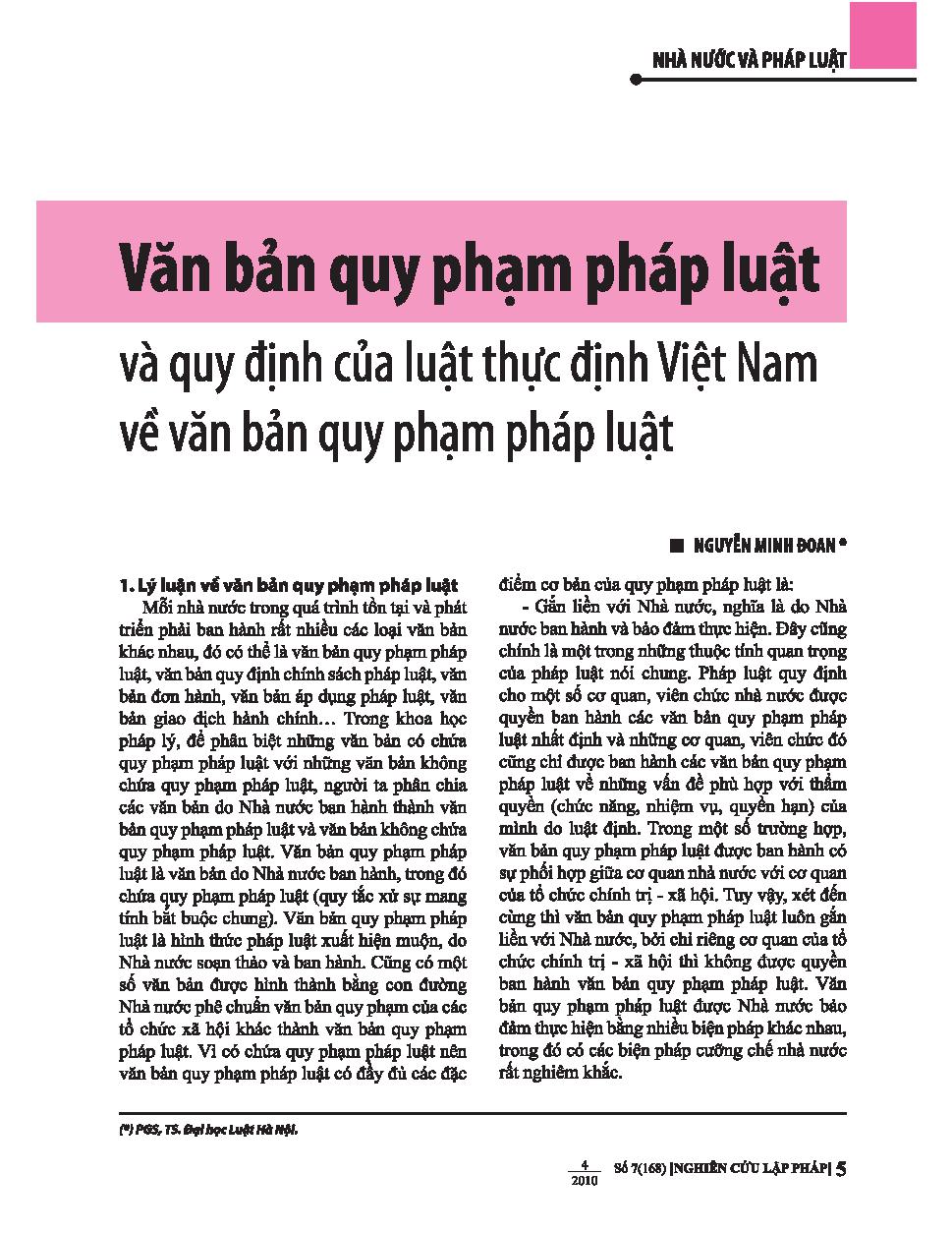 Văn bản quy phạm pháp luật và quy định của luật thực định Việt Nam về văn bản quy phạp pháp luật