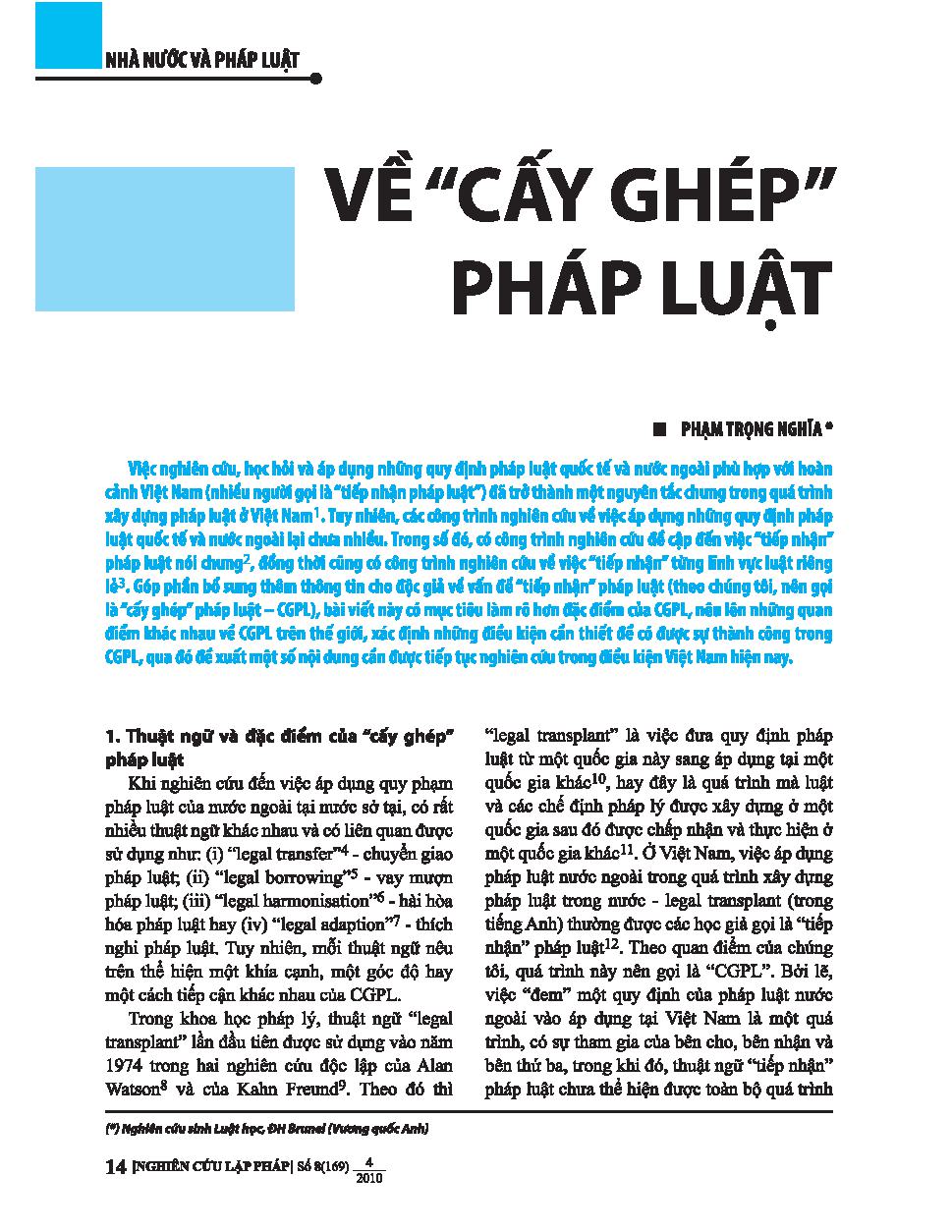 Về " Cấy ghép " pháp luật