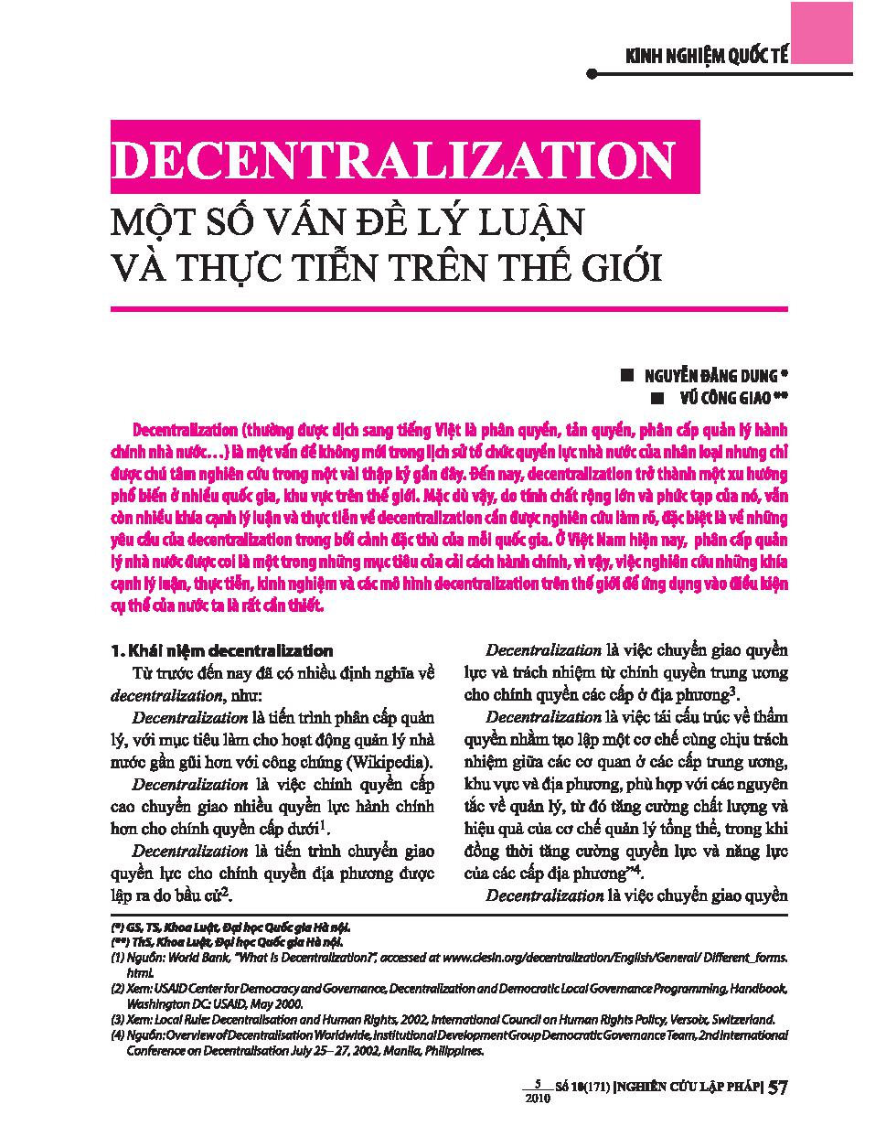 Decentralization một số vấn đề lý luận và thực tiễn trên thế giới