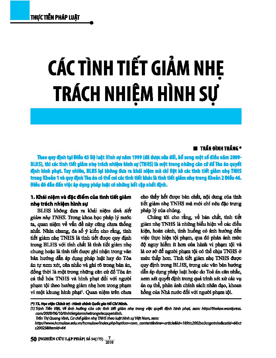 Các tình tiết giảm nhẹ trách nhiệm hình sự