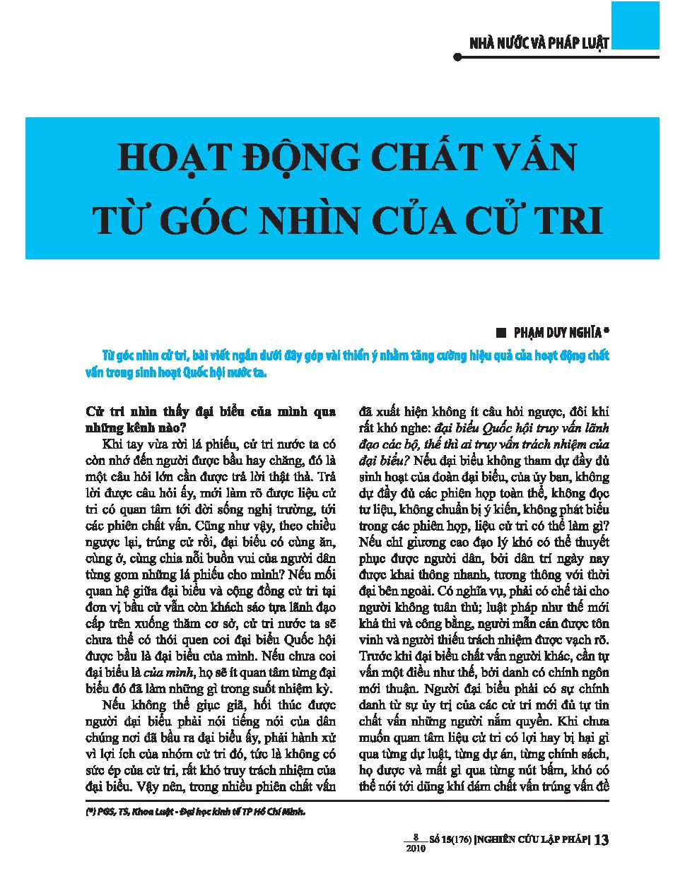 Hoạt động chất vấn từ góc nhìn của cử tri