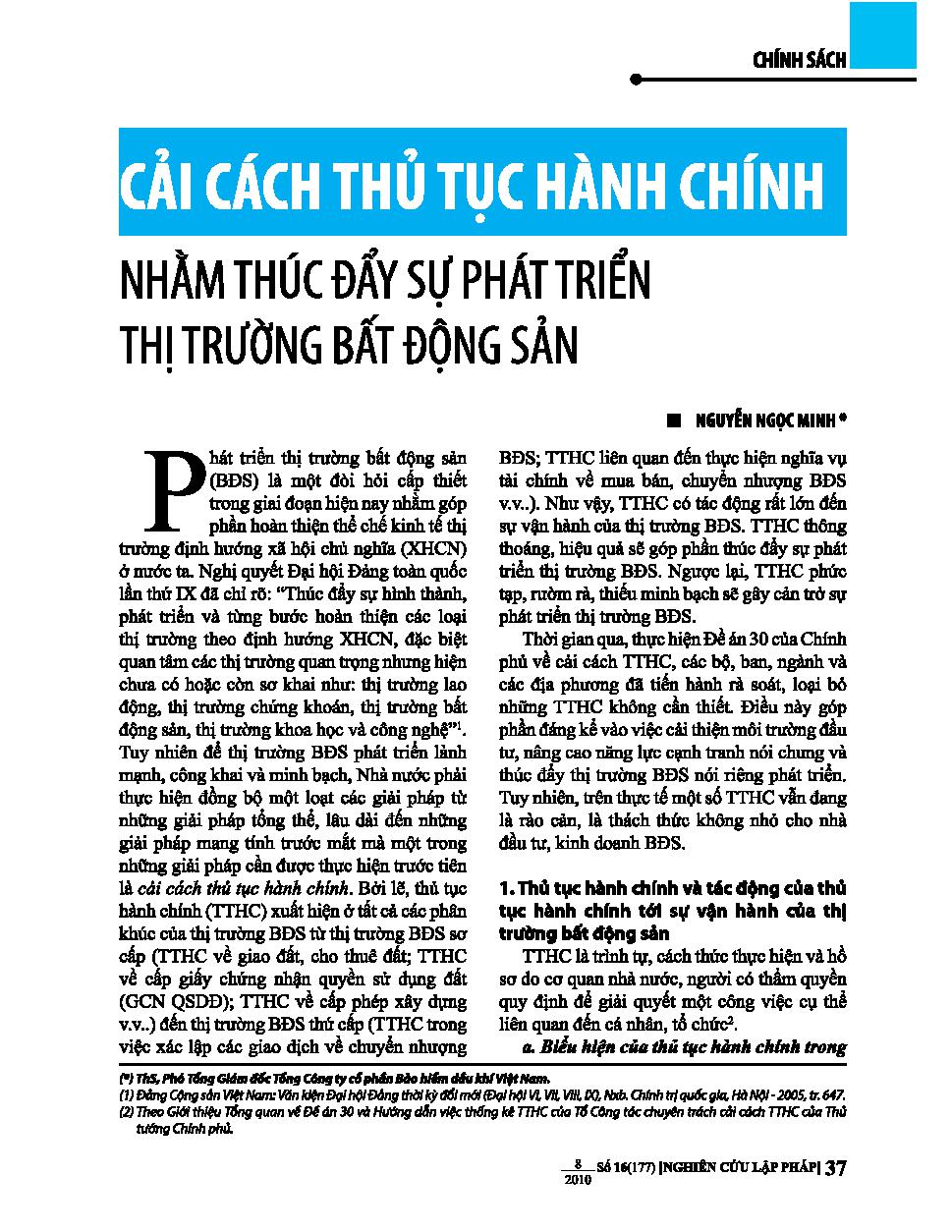 Cải cách thủ tục hành chính nhằm thúc đẩy sự phát triển thị trường bất động sản