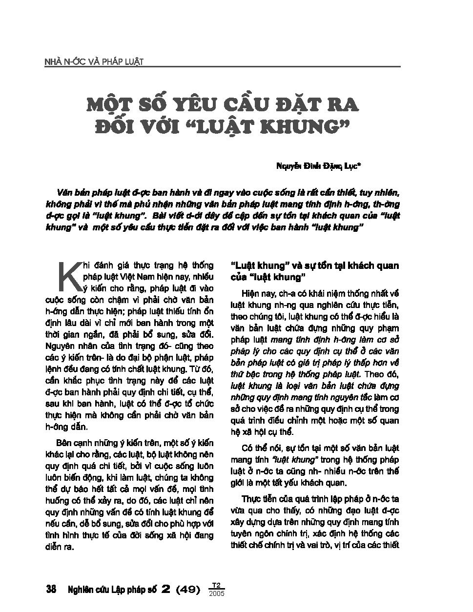 Một số yêu cầu đặt ra đối với "Luật khung"