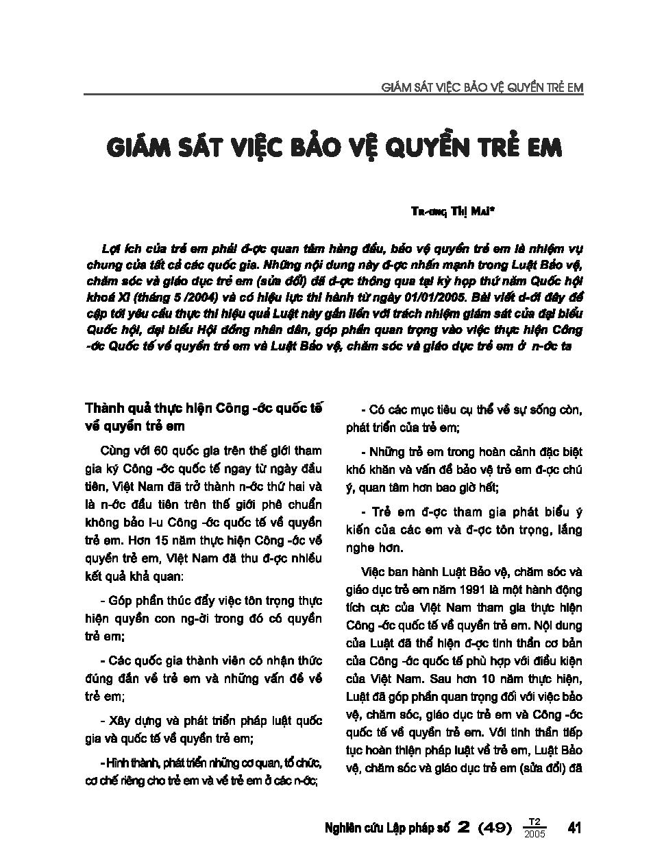 Giám sát việc bảo vệ quyền trẻ em