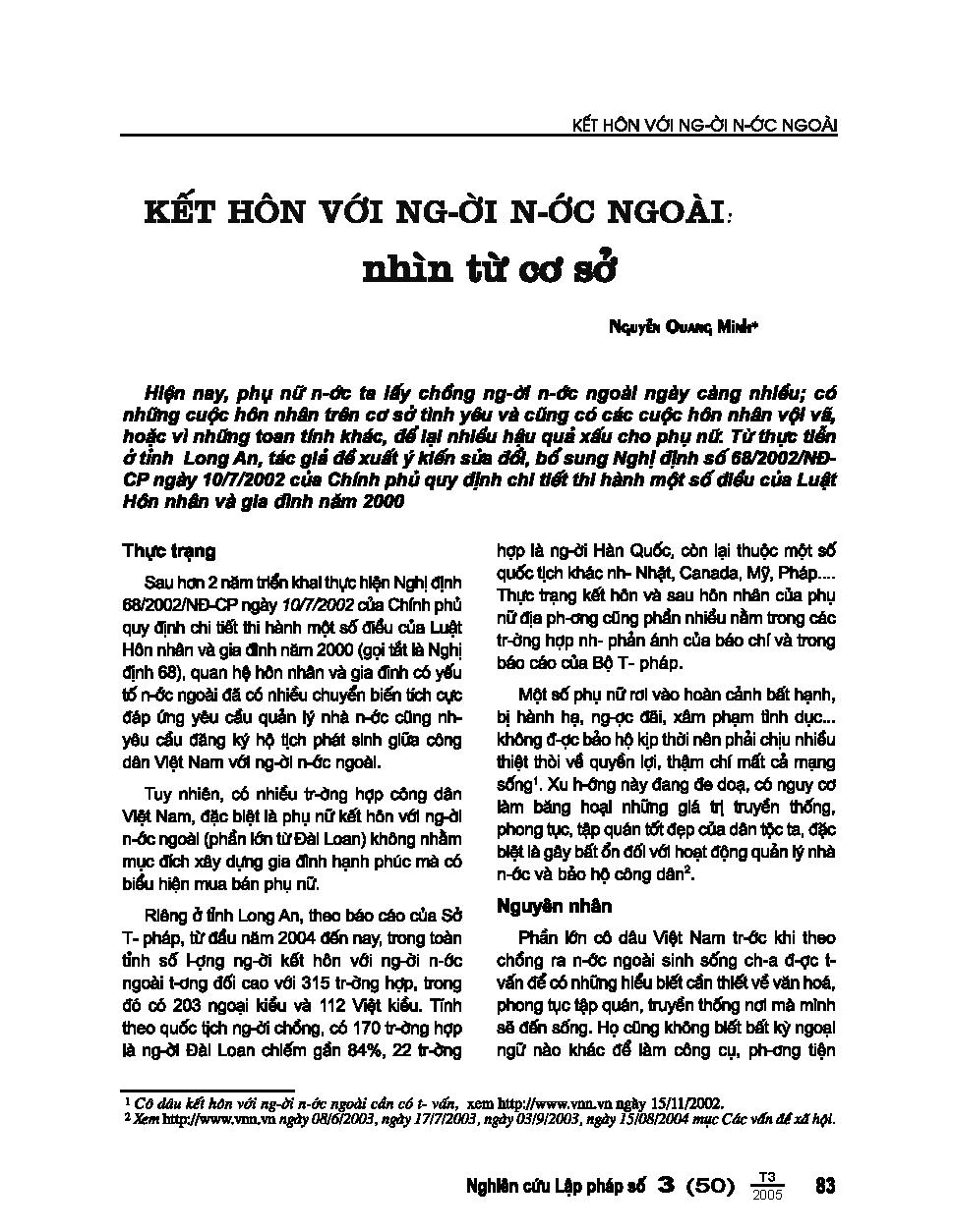 Kết hôn với người nước ngoài: nhìn từ cơ sở