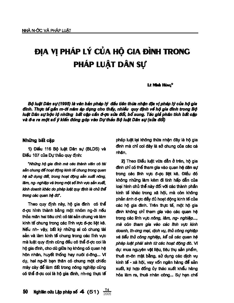 Địa vị pháp lý của hộ gia đình trpng pháp luật dân sự