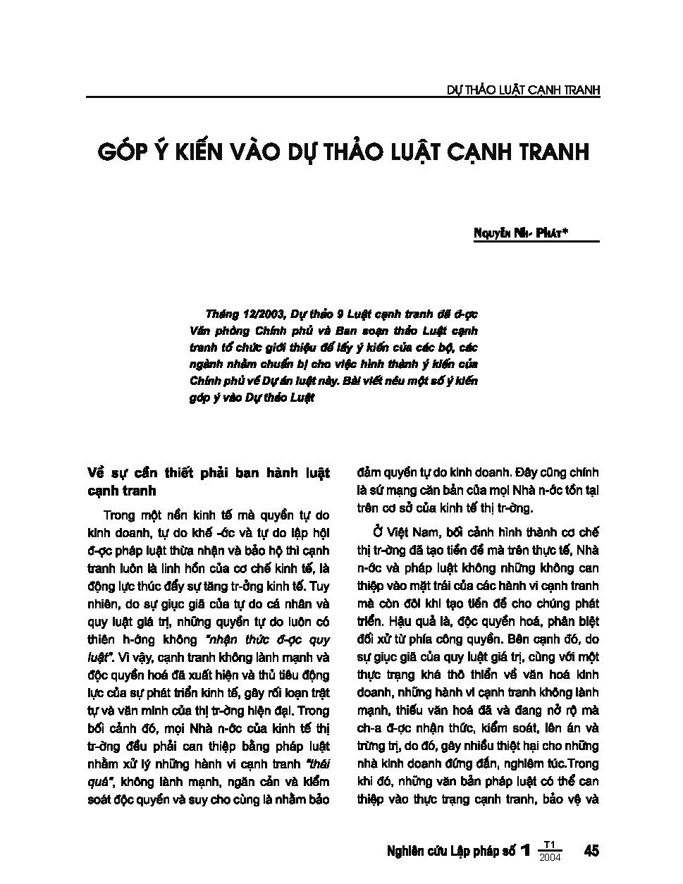 Góp ý vào dự thảo luật cạnh tranh