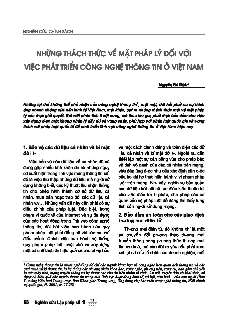 Những thách thức về mặt pháp lý đối với việc phát triển công nghệ thông tin ở Việt Nam