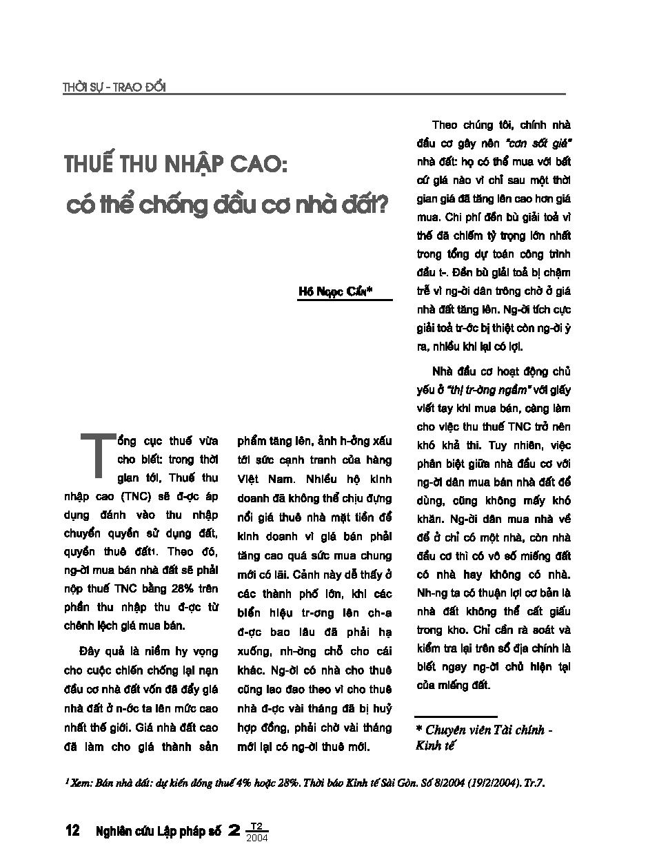 Thuế thu nhập cao: Có thể chống đầu cơ nhà đất?