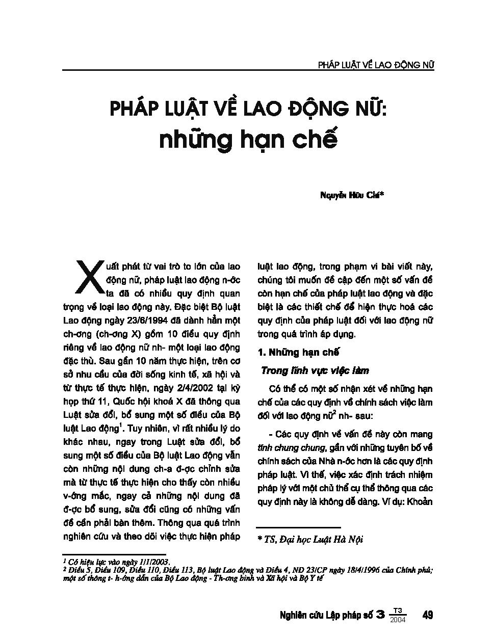 Pháp luật về lao động nữ: Những hạn chế