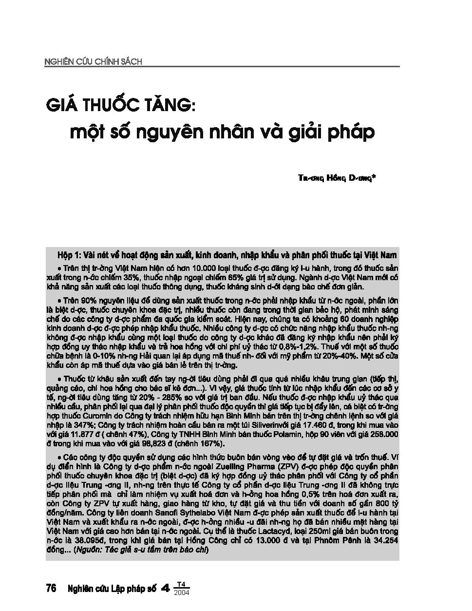 Giá thuốc tăng: Một số nguyên nhân và giải pháp