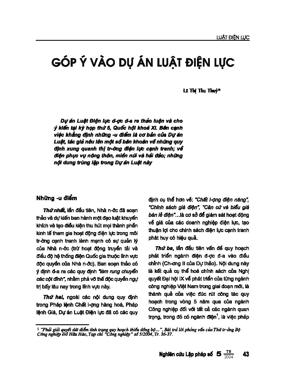 Góp ý vào dự án luật điện lực