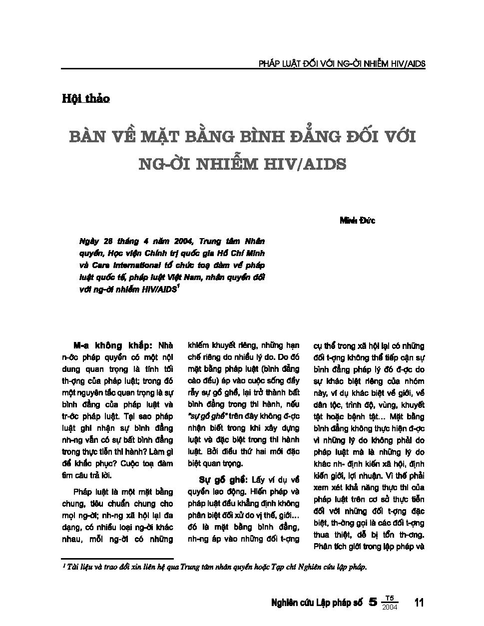 bàn về mặt bằng bình đẳng đối với người nhiễm HIV/AIDS