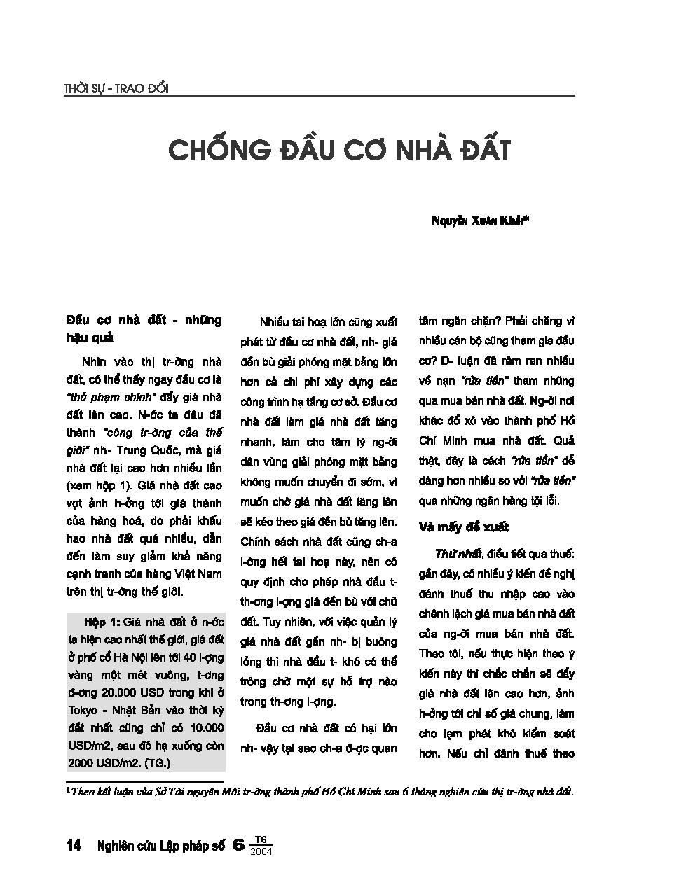 Chống đầu cơ nhà đất