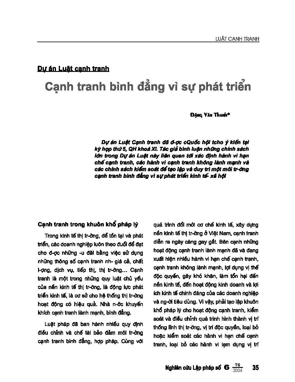 Dự án luật cạnh tranh: Cạnh tranh bình đẳng vì sự phát triển