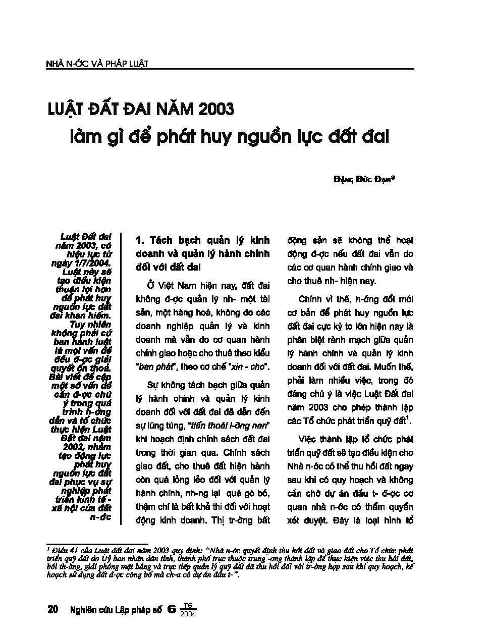 Luật đất đai 2003 làm gì để phát huy nguồn lực đất đai