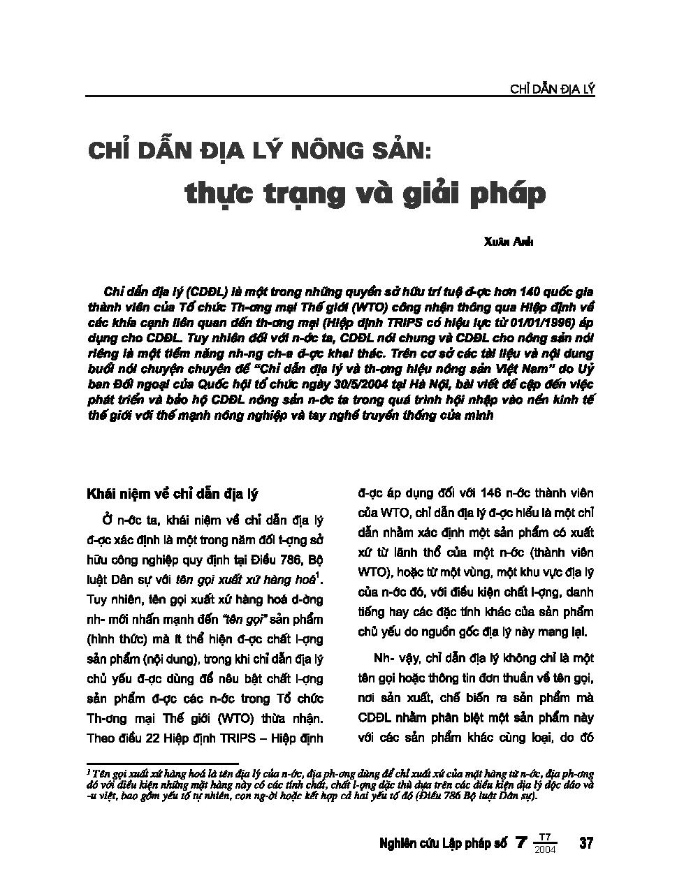 Chỉ dẫn địa lý nông sản: thực trạng và giải pháp