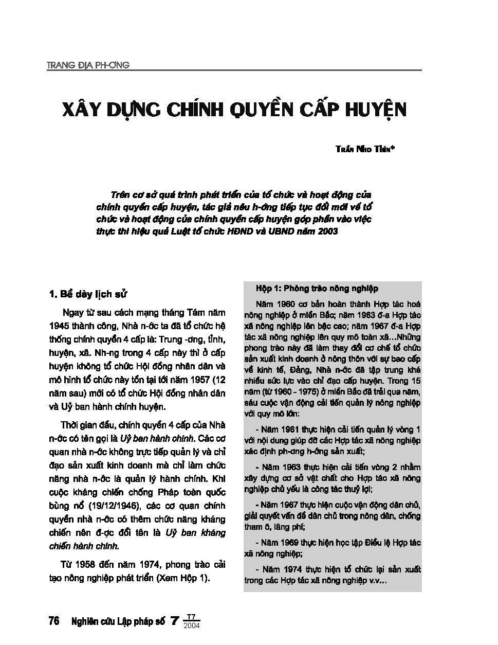 Xây dựng chính quyền cấp huyện