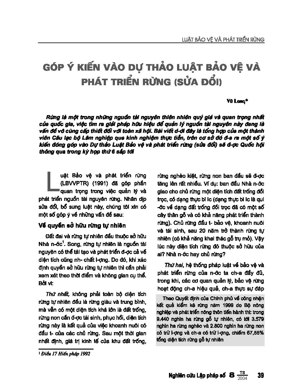 Góp ý kiến vào dự thảo luật bảo vệ và phát triển rừng (sửa đổi)