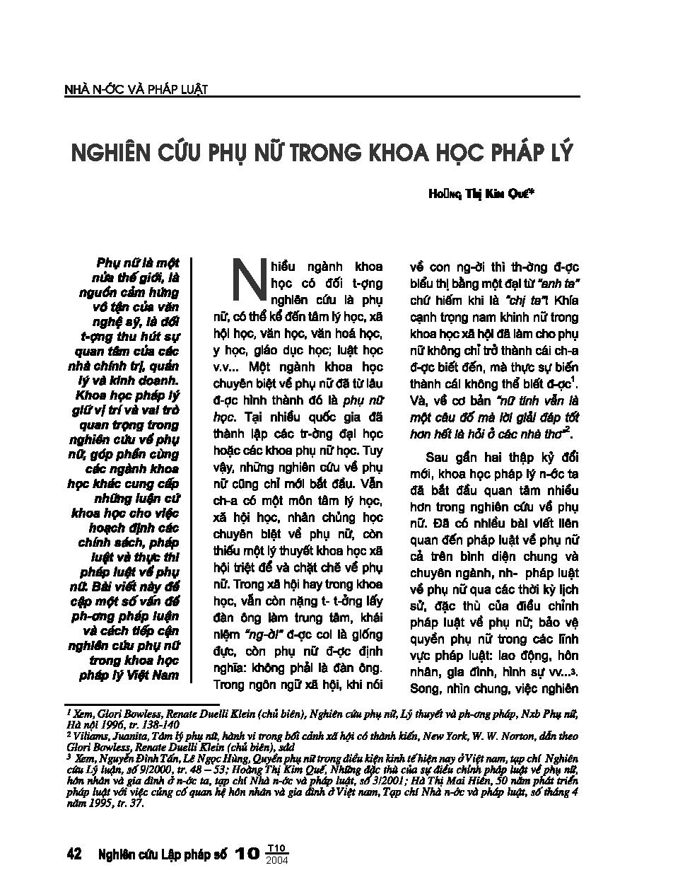 Nghiên cứu phụ nữ trong khoa học pháp lý