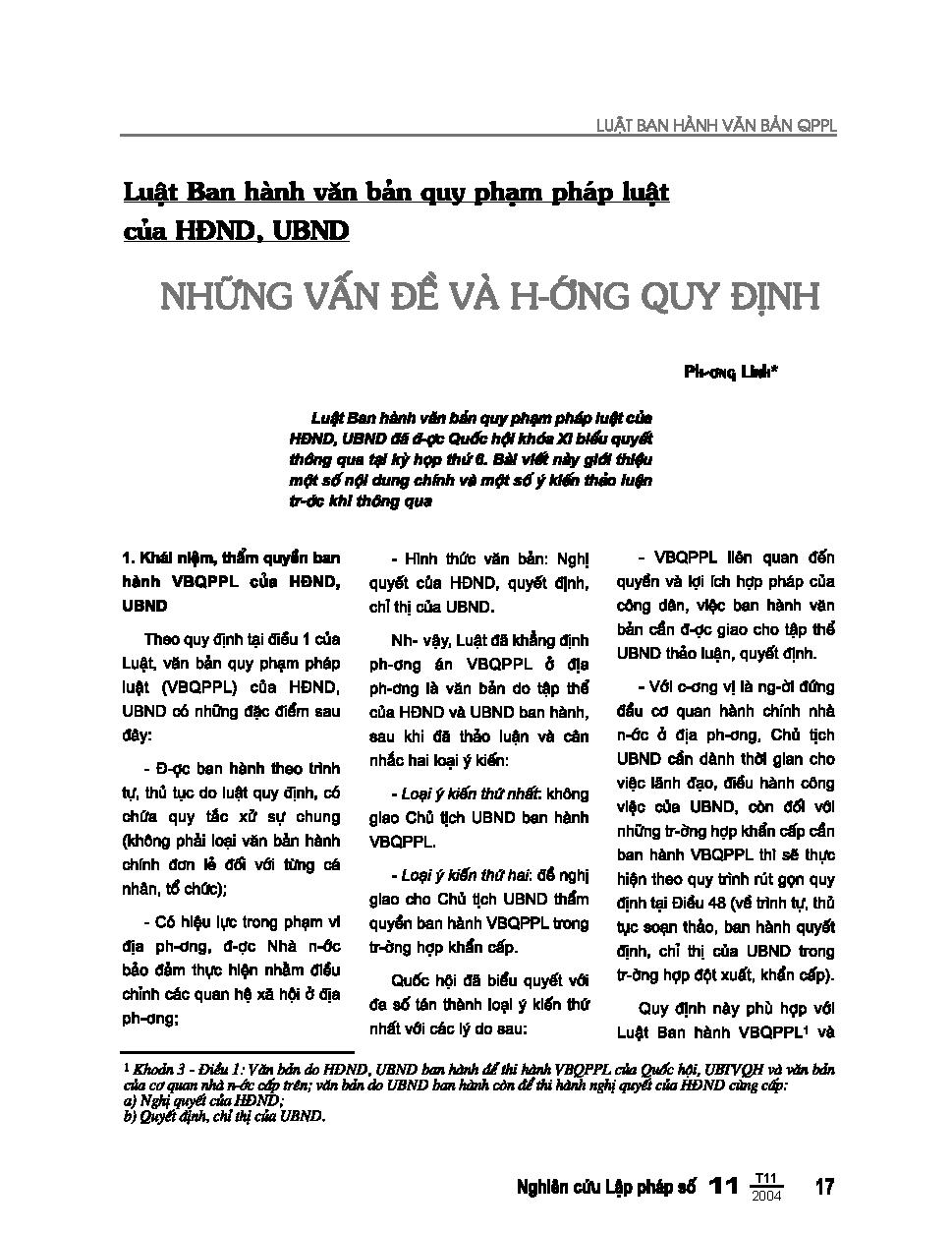 Luật ban hành văn bản quy phạm pháp luật của HĐND, UBND: Những vấn đề và hướng quy định