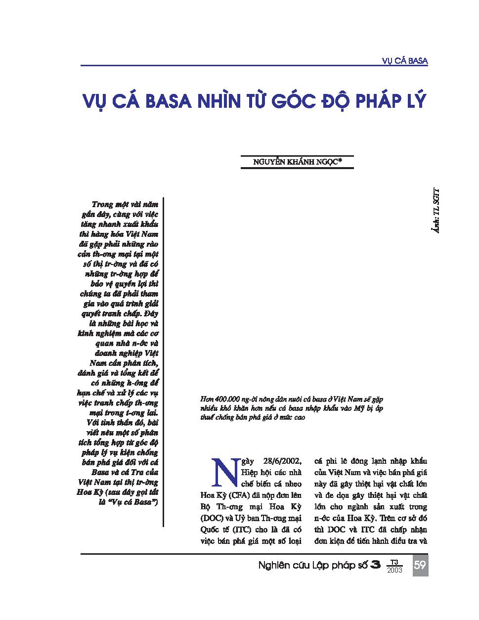 Vụ cá ba sa nhìn từ góc độ pháp lý