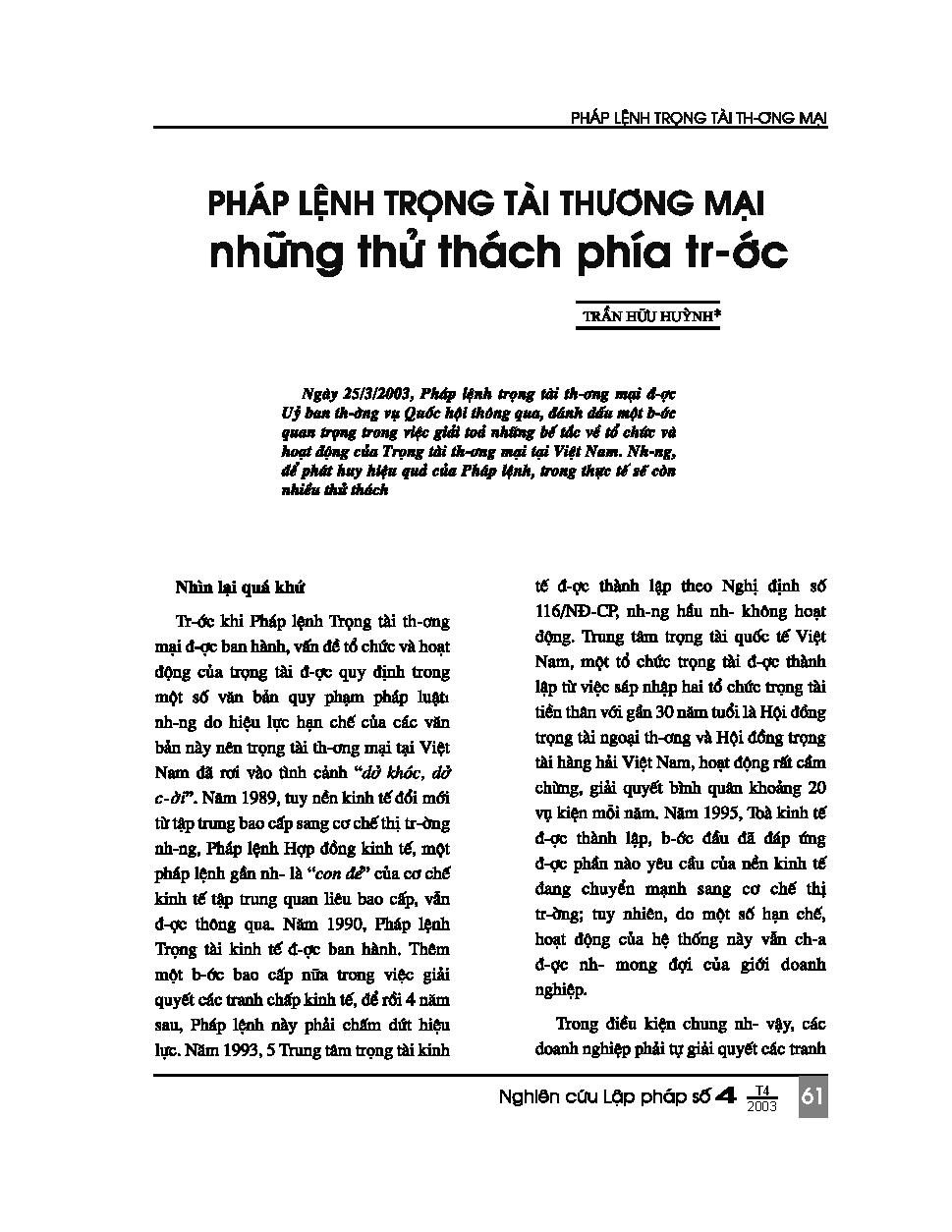 Pháp lệnh trọng tài thương mại những thử thách phía trước