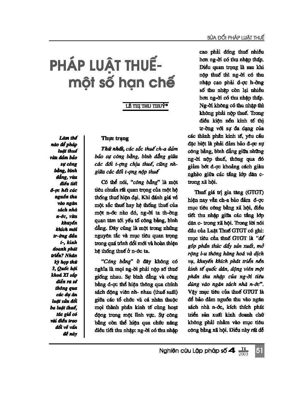 Pháp luật thuế - một số hạn chế