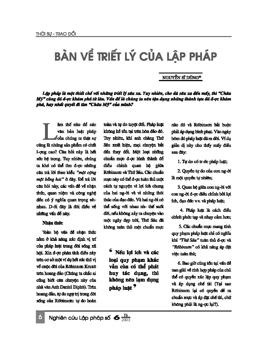 Bàn về triết lý của lập pháp