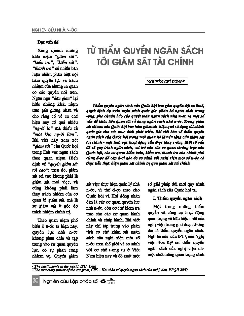 Từ thẩm quyền ngân sách tới giám sát tài chính