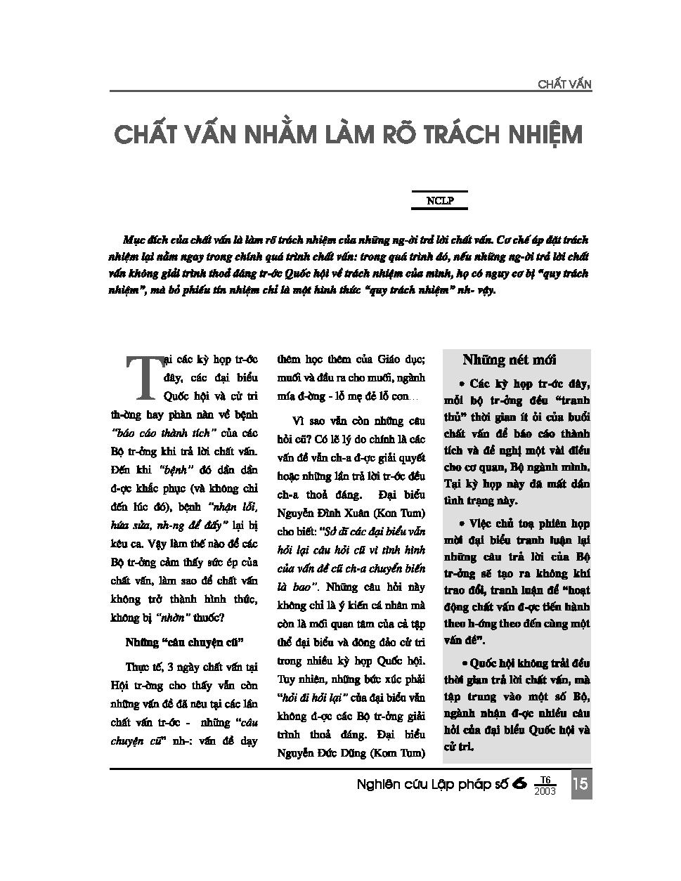 chất vấn nhằm làm rõ trách nhiệm