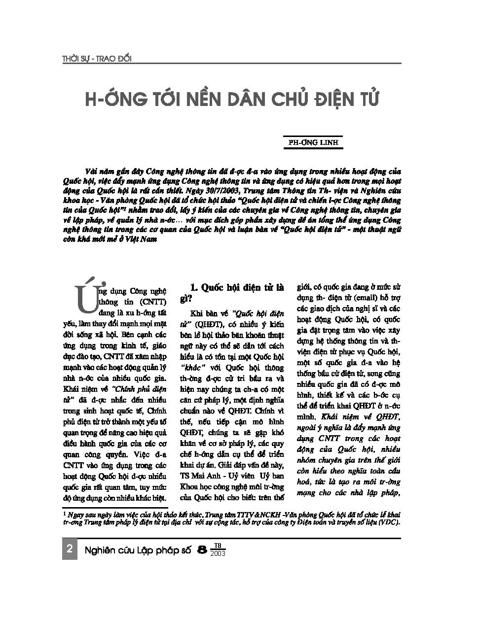 Hướng tới nền dân chủ điện tử