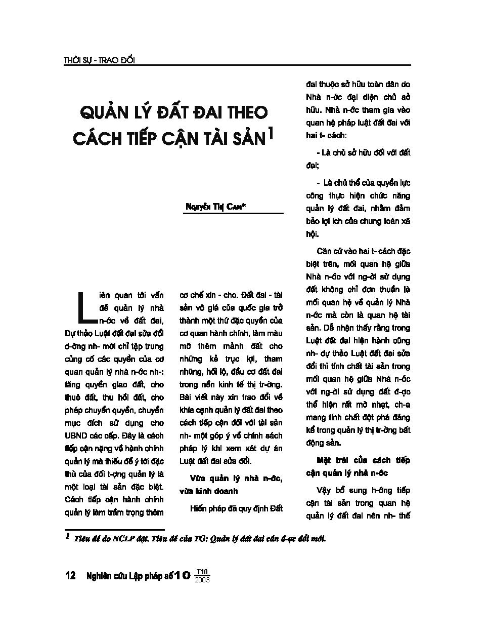 Quản lý đất đai theo cách tiếp cận tài sản