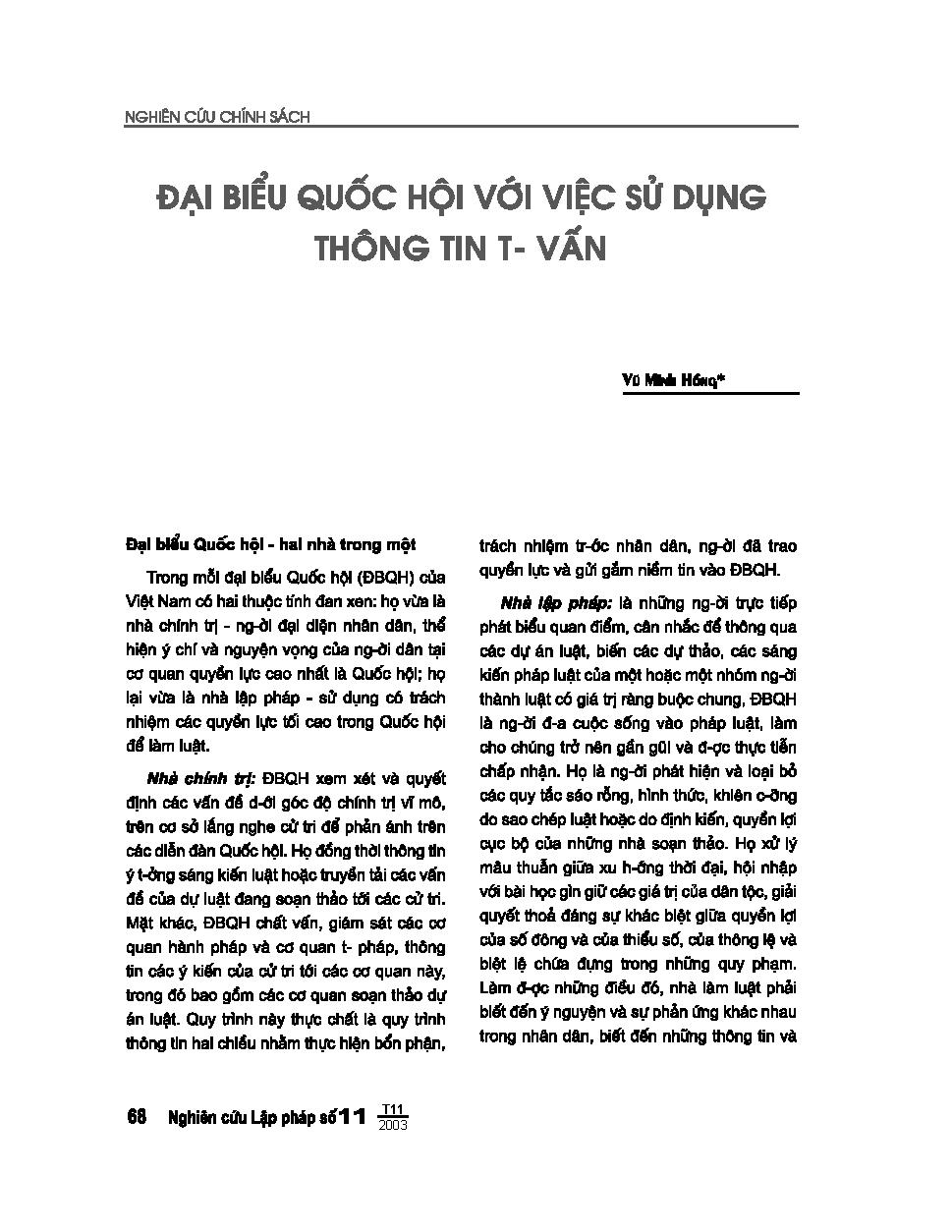 Đại biểu quốc hội với việc sử dụng thông tin tư vấn